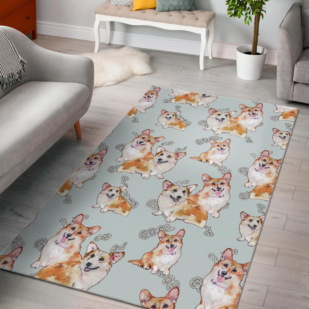 Corgi Gray Pastel Pattern Print Floor Mat-grizzshop