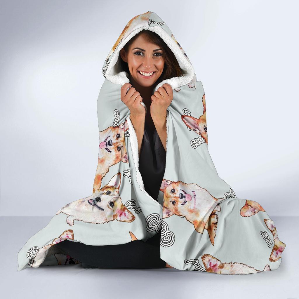 Corgi Gray Pastel Pattern Print Hooded Blanket-grizzshop