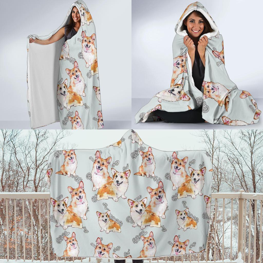 Corgi Gray Pastel Pattern Print Hooded Blanket-grizzshop