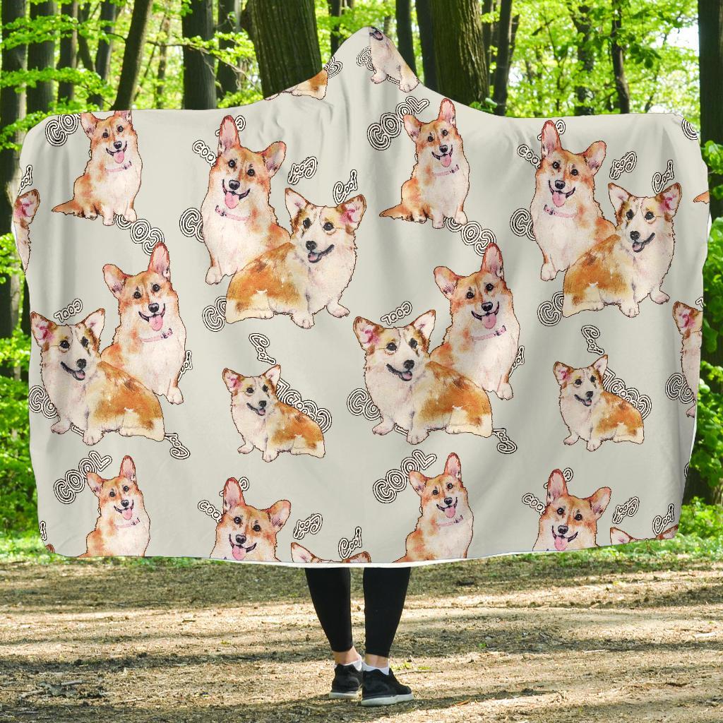 Corgi Gray Pastel Pattern Print Hooded Blanket-grizzshop