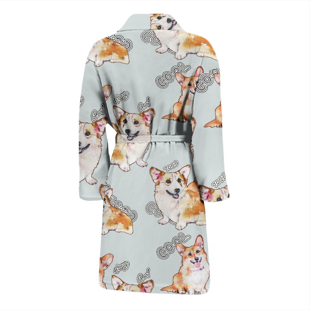 Corgi Gray Pastel Pattern Print Men Long Robe-grizzshop