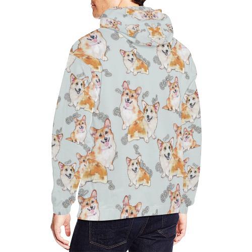 Corgi Gray Pastel Pattern Print Men Pullover Hoodie-grizzshop