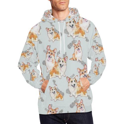 Corgi Gray Pastel Pattern Print Men Pullover Hoodie-grizzshop