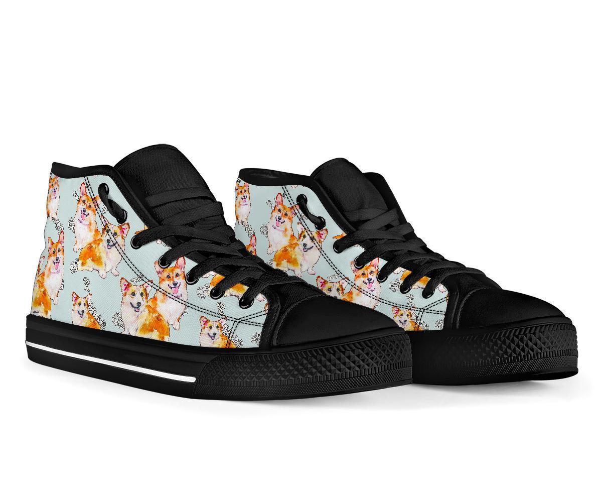 Corgi Gray Pastel Pattern Print Men Women's High Top Shoes-grizzshop