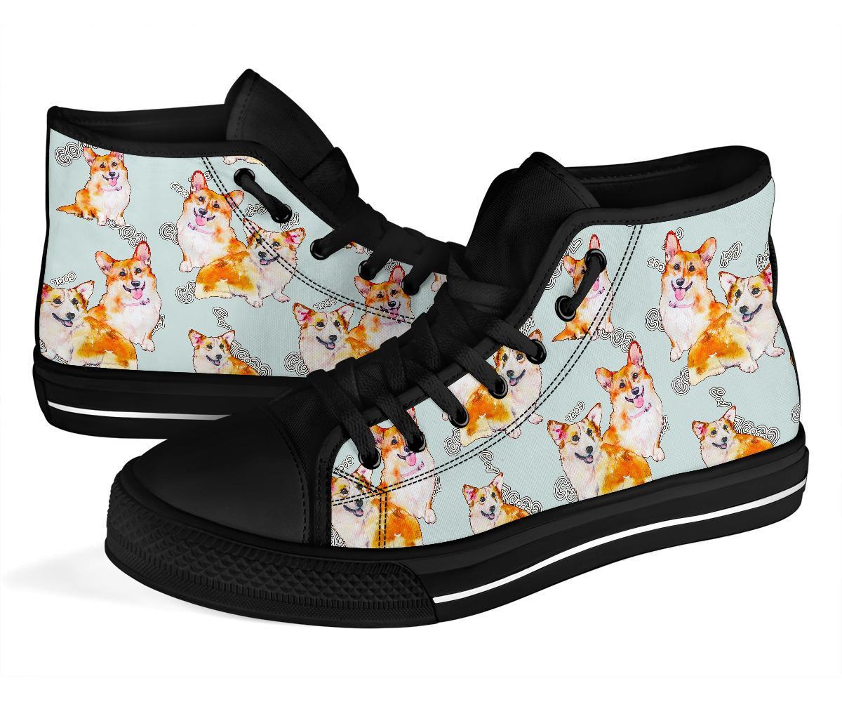 Corgi Gray Pastel Pattern Print Men Women's High Top Shoes-grizzshop