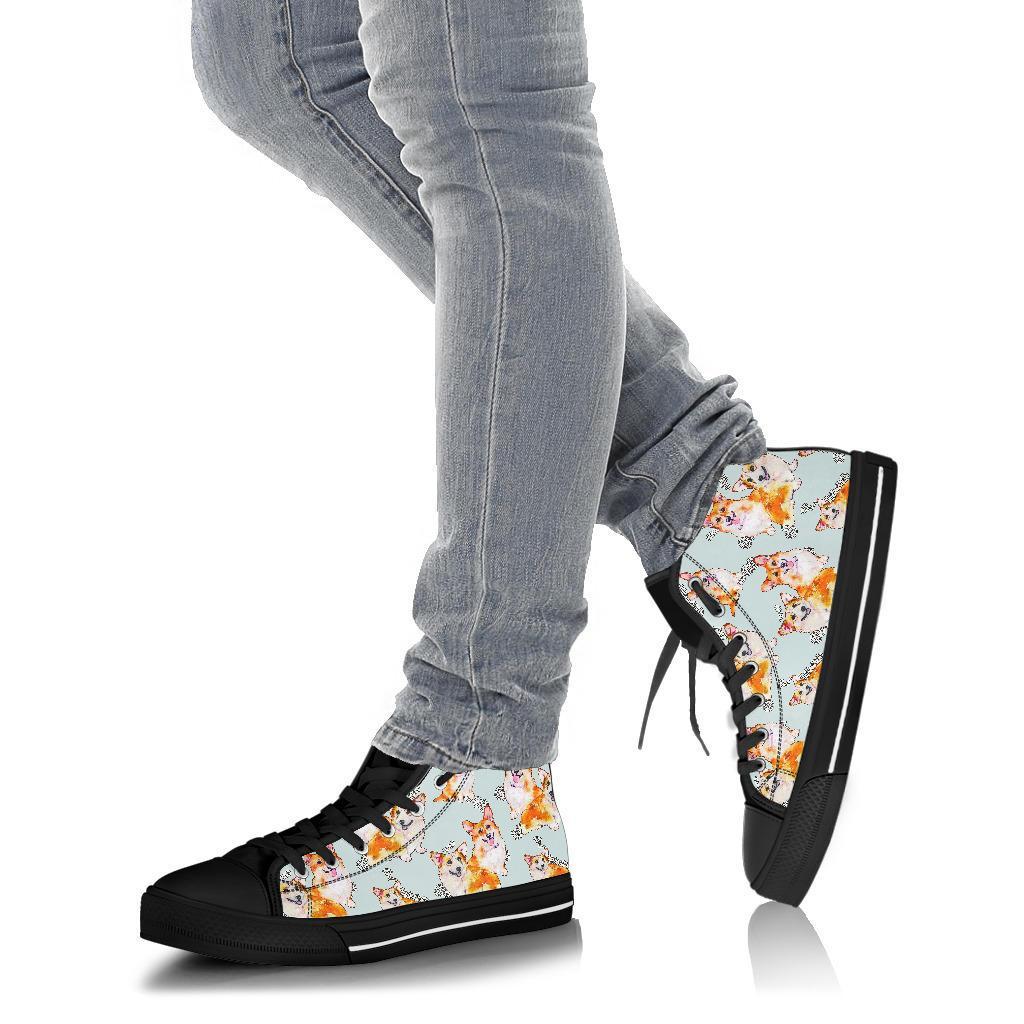 Corgi Gray Pastel Pattern Print Men Women's High Top Shoes-grizzshop