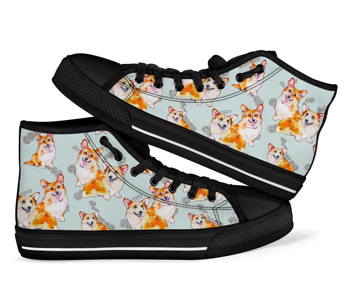 Corgi Gray Pastel Pattern Print Men Women's High Top Shoes-grizzshop