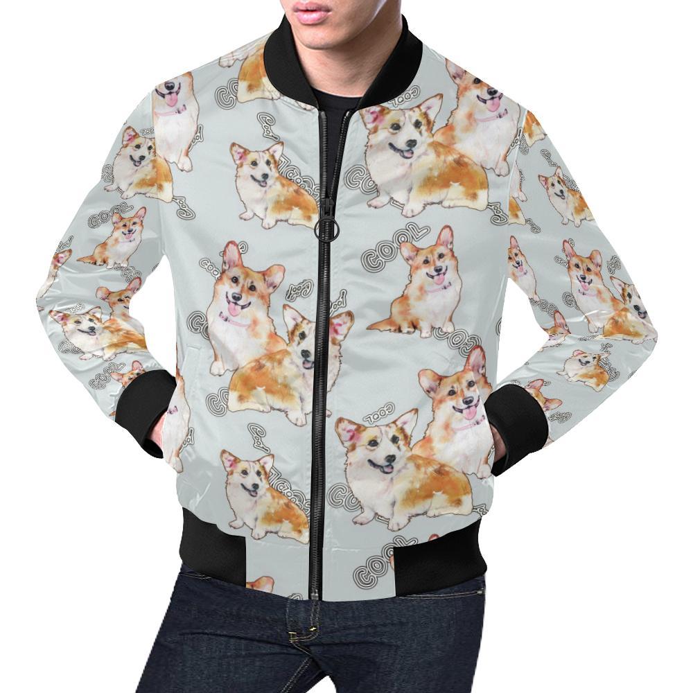 Corgi Gray Pastel Pattern Print Men's Bomber Jacket-grizzshop