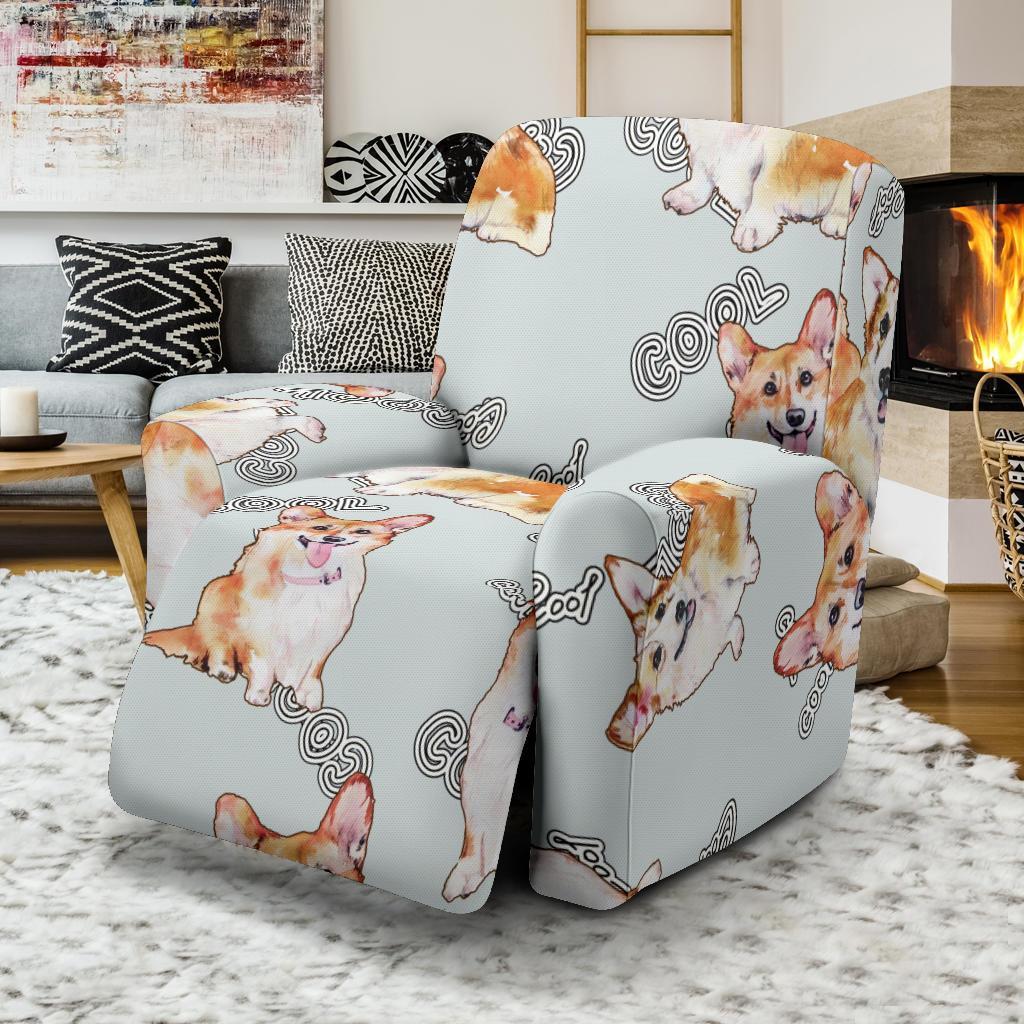 Corgi Gray Pastel Pattern Print Recliner Cover-grizzshop