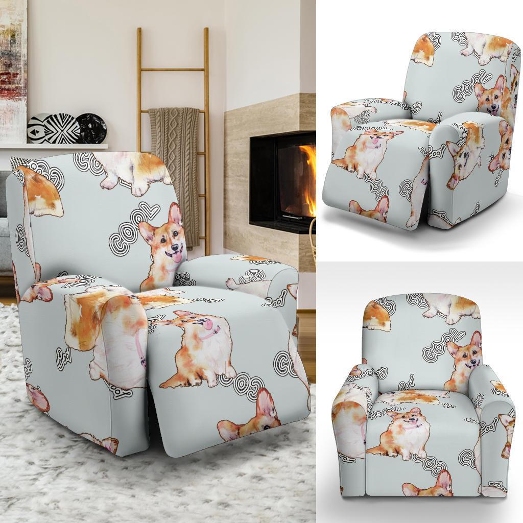 Corgi Gray Pastel Pattern Print Recliner Cover-grizzshop