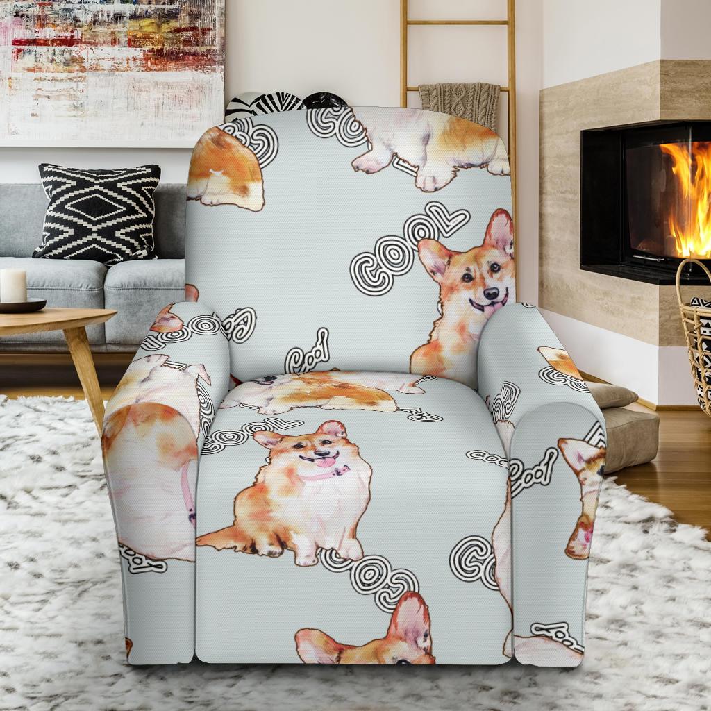 Corgi Gray Pastel Pattern Print Recliner Cover-grizzshop