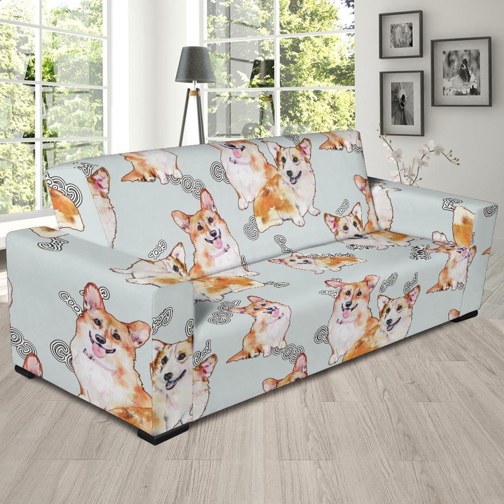 Corgi Gray Pastel Pattern Print Sofa Covers-grizzshop