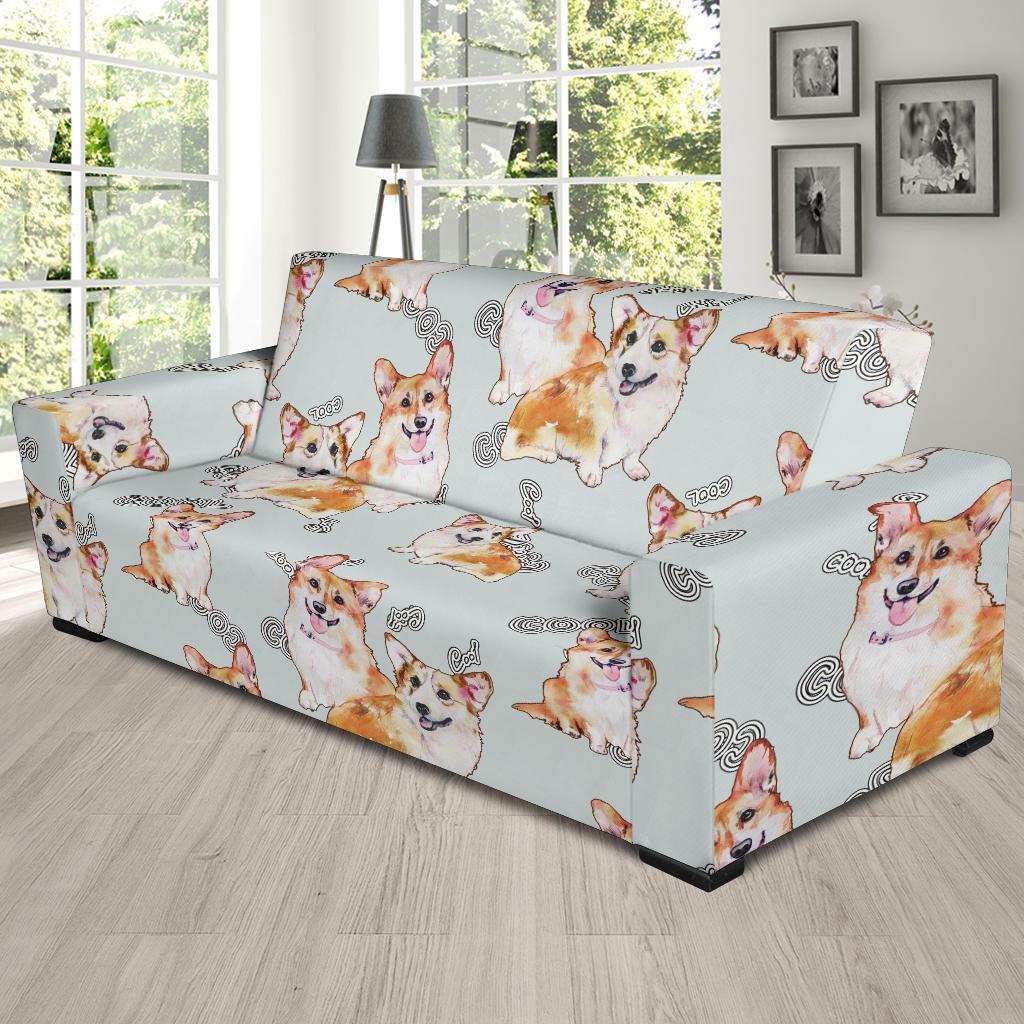 Corgi Gray Pastel Pattern Print Sofa Covers-grizzshop