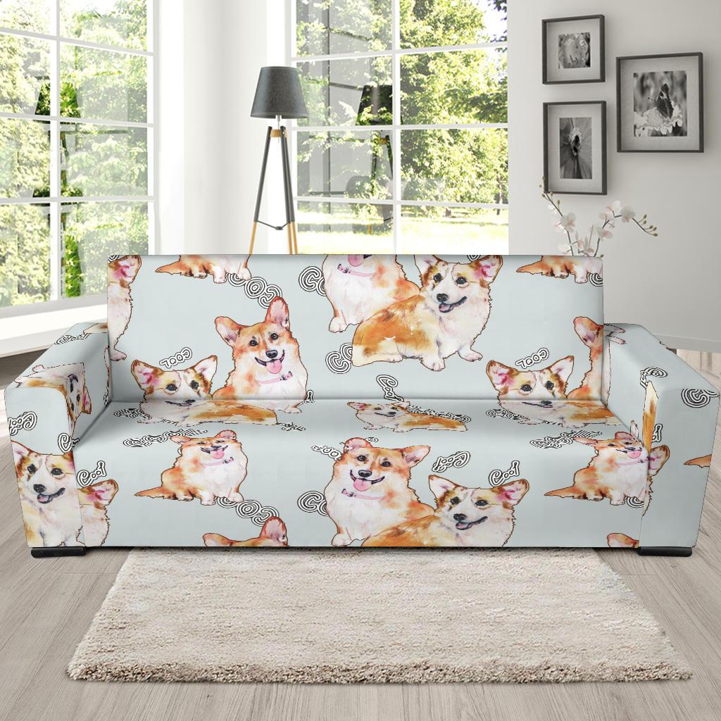 Corgi Gray Pastel Pattern Print Sofa Covers-grizzshop