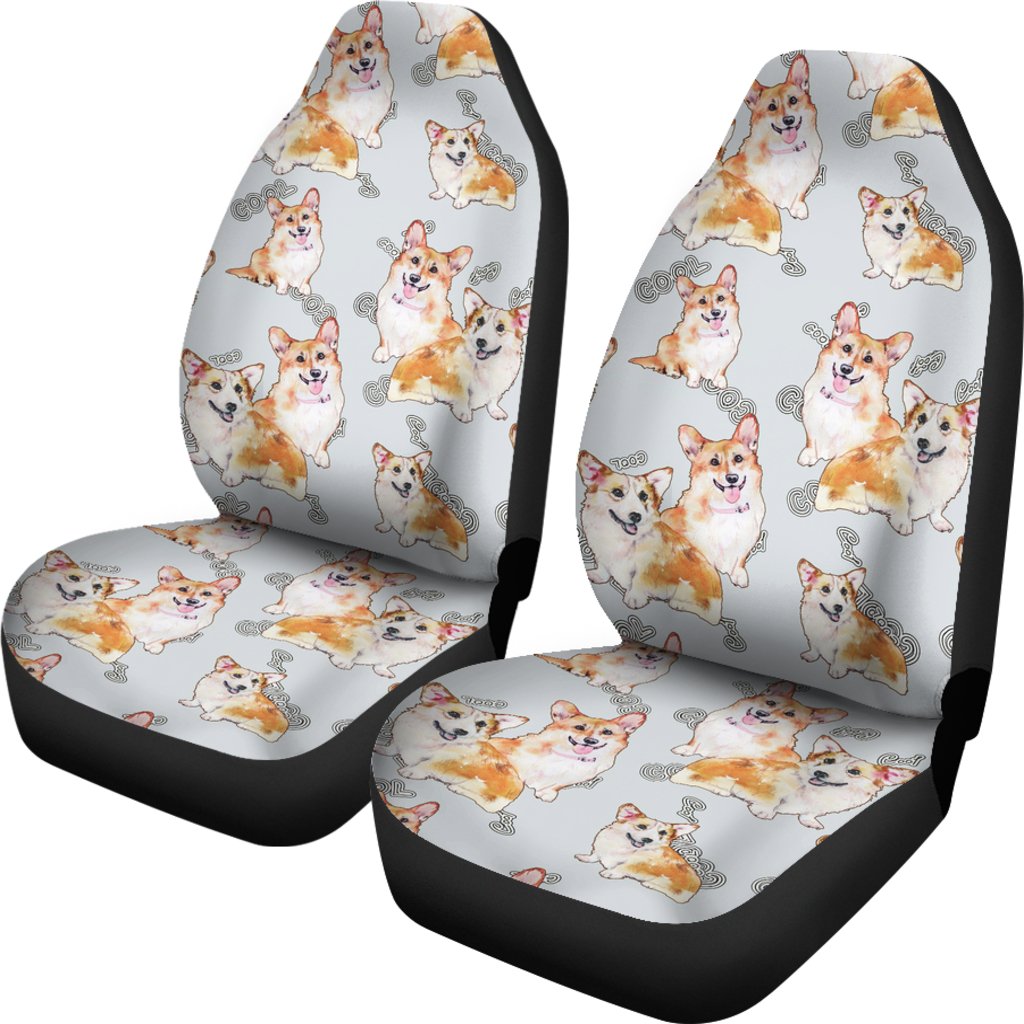 Corgi Gray Pastel Pattern Print Universal Fit Car Seat Cover-grizzshop