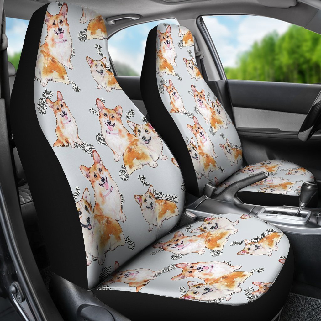 Corgi Gray Pastel Pattern Print Universal Fit Car Seat Cover-grizzshop