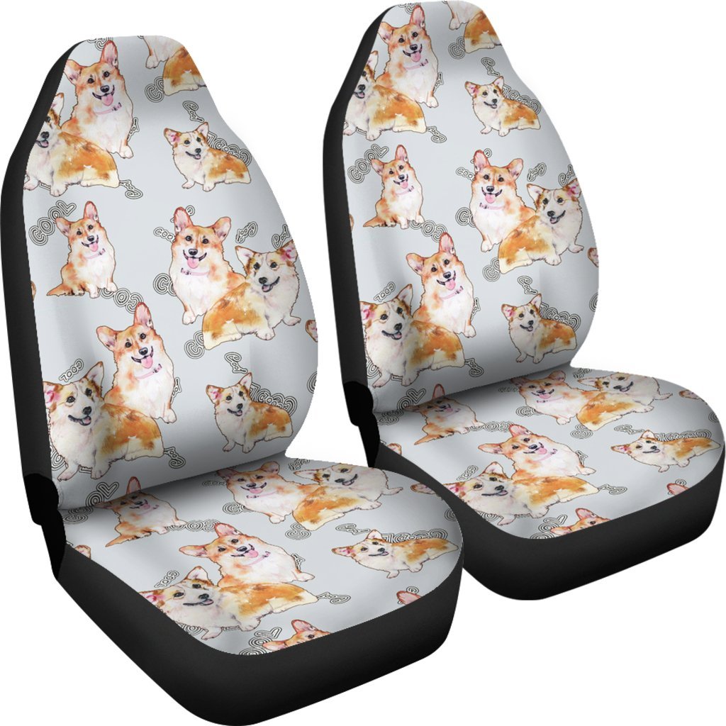 Corgi Gray Pastel Pattern Print Universal Fit Car Seat Cover-grizzshop