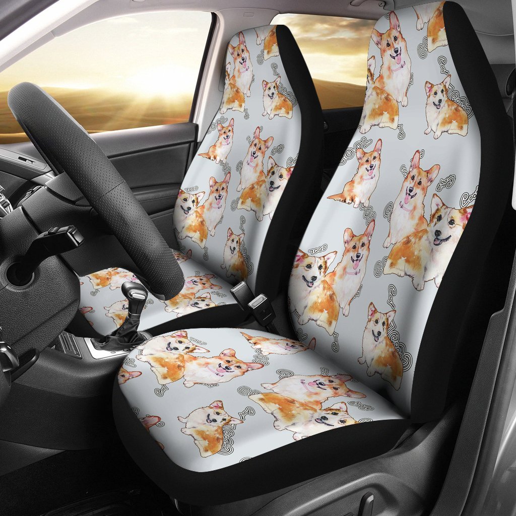 Corgi Gray Pastel Pattern Print Universal Fit Car Seat Cover-grizzshop