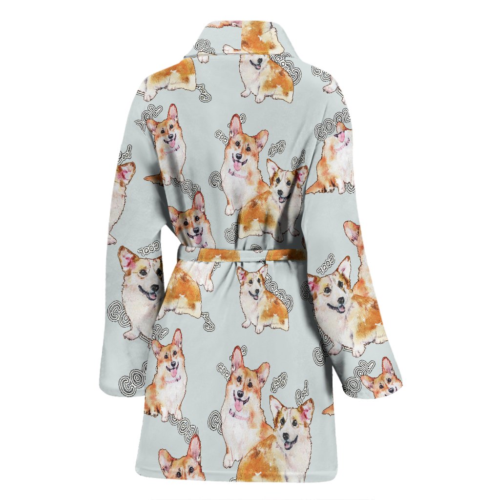 Corgi Gray Pastel Pattern Print Women Long Robe-grizzshop