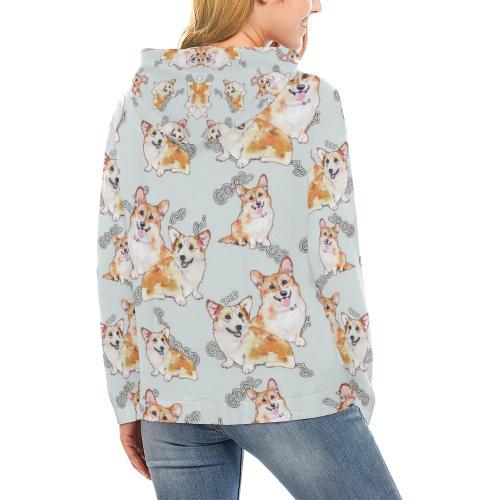 Corgi Gray Pastel Pattern Print Women Pullover Hoodie-grizzshop