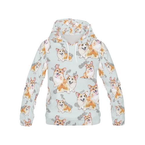 Corgi Gray Pastel Pattern Print Women Pullover Hoodie-grizzshop