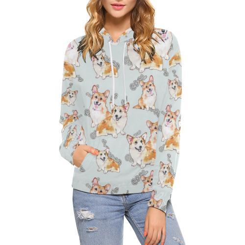 Corgi Gray Pastel Pattern Print Women Pullover Hoodie-grizzshop