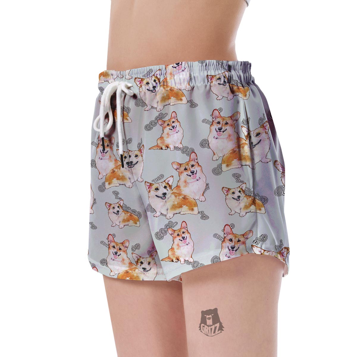 Corgi Gray Pastel Pattern Print Women's Shorts-grizzshop