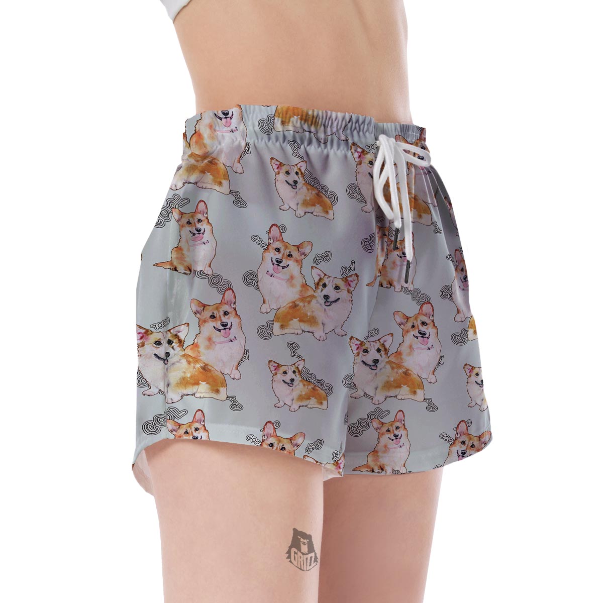 Corgi Gray Pastel Pattern Print Women's Shorts-grizzshop