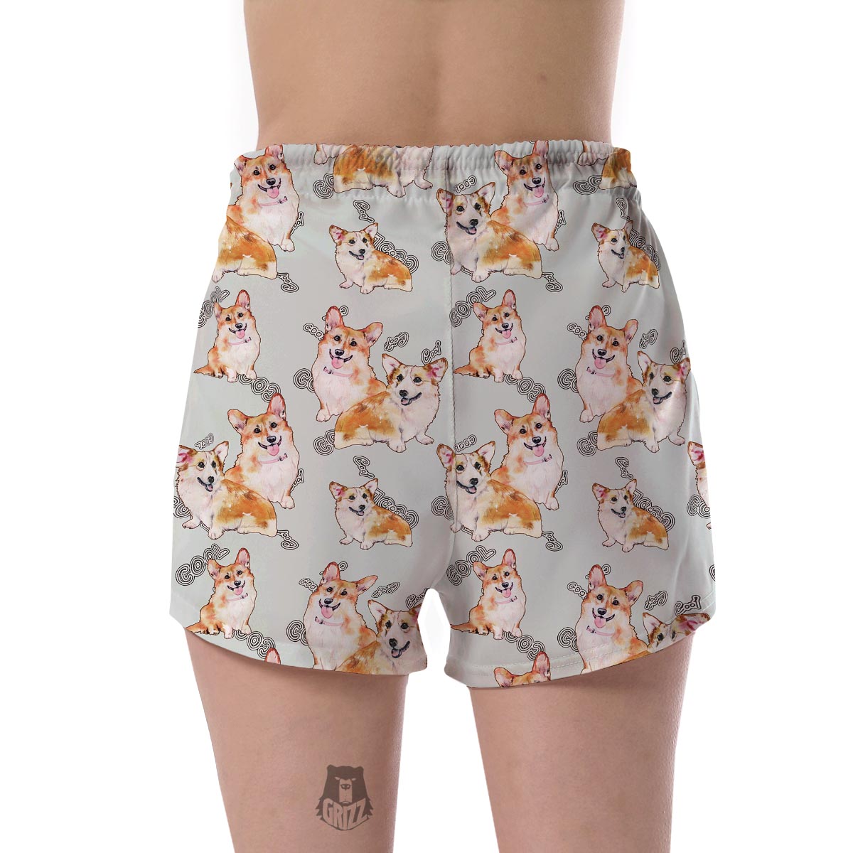 Corgi Gray Pastel Pattern Print Women's Shorts-grizzshop