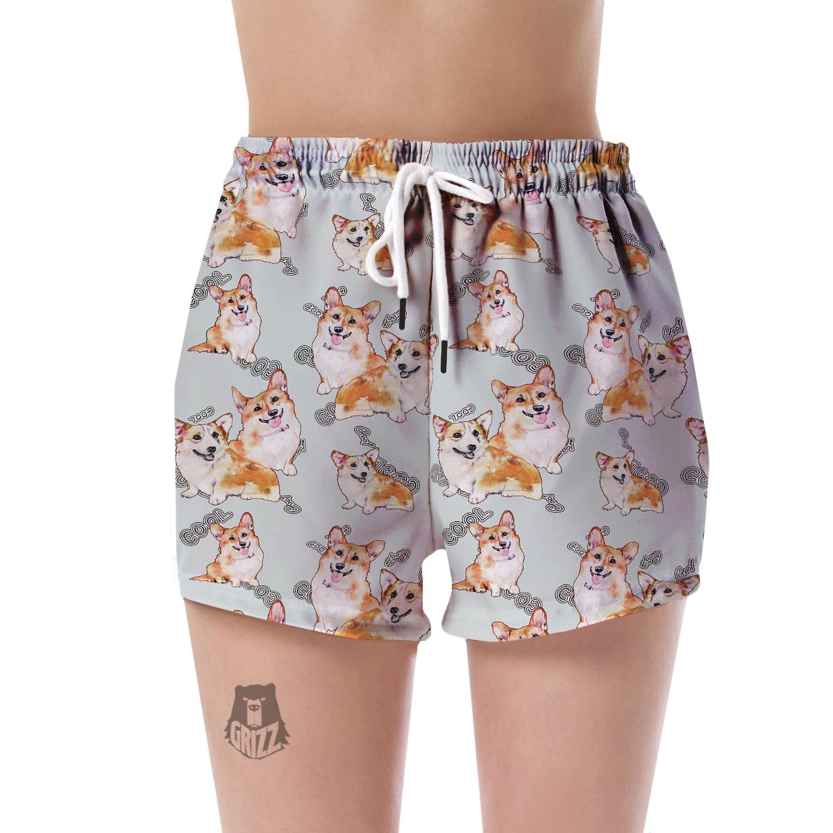 Corgi Gray Pastel Pattern Print Women's Shorts-grizzshop