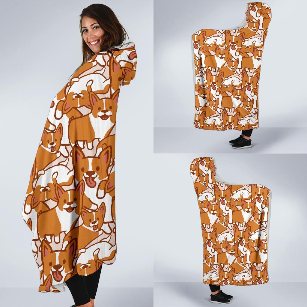 Corgi Multi Pattern Print Hooded Blanket-grizzshop