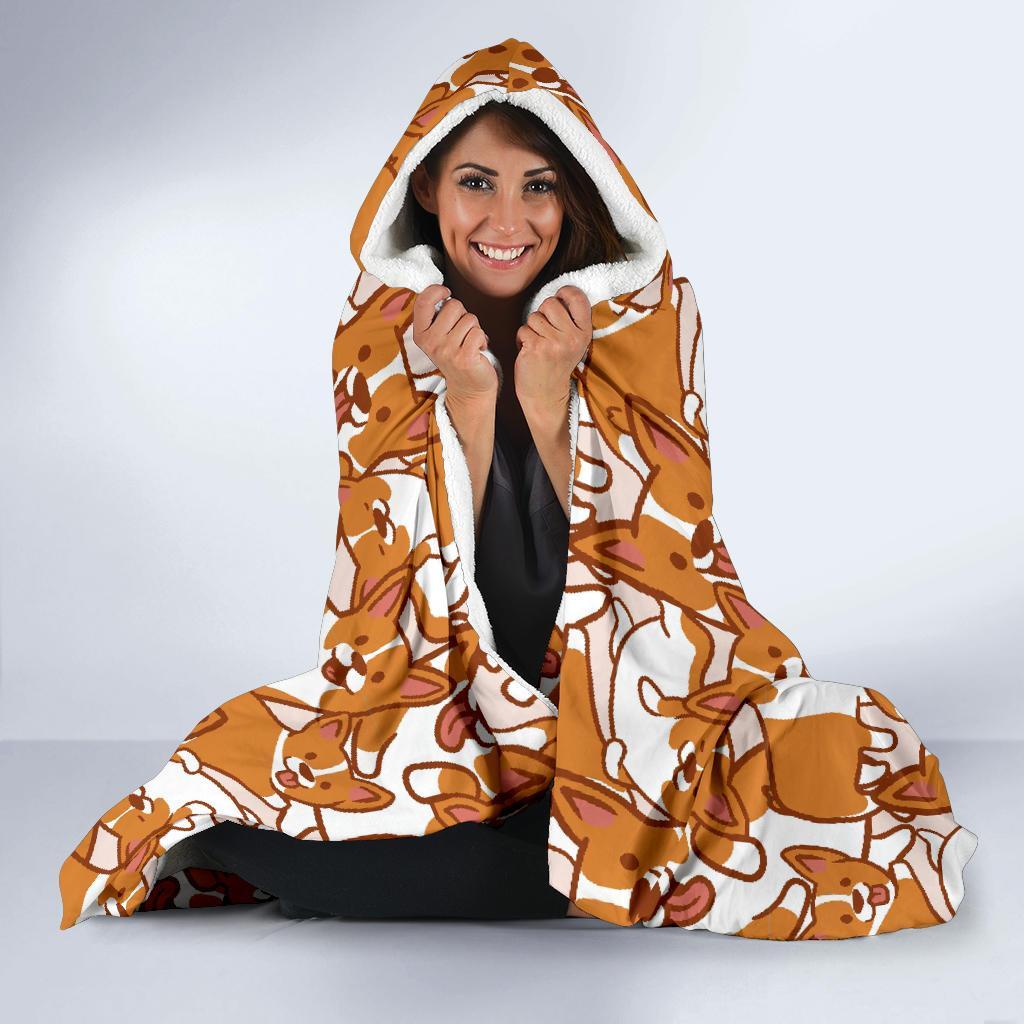 Corgi Multi Pattern Print Hooded Blanket-grizzshop