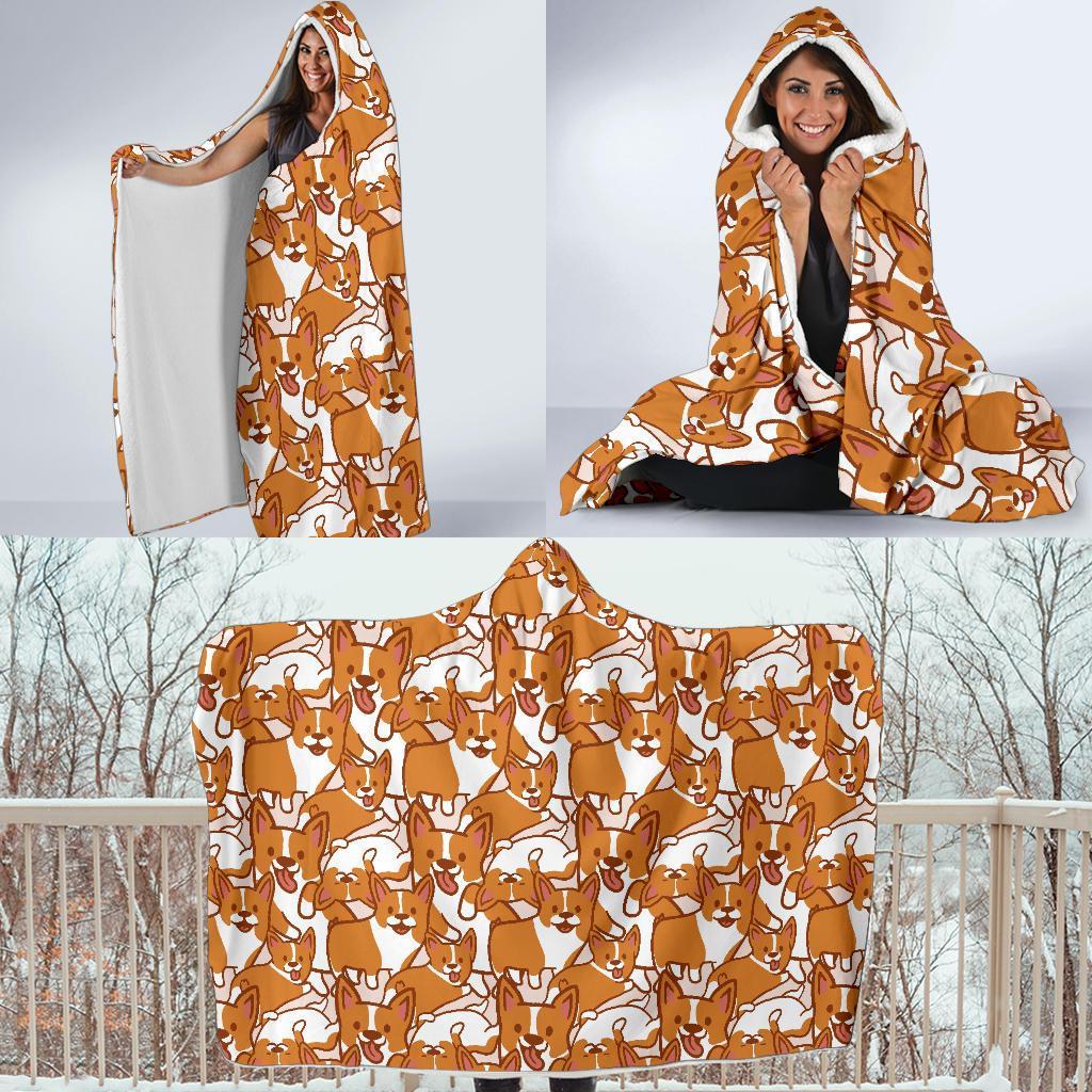 Corgi Multi Pattern Print Hooded Blanket-grizzshop