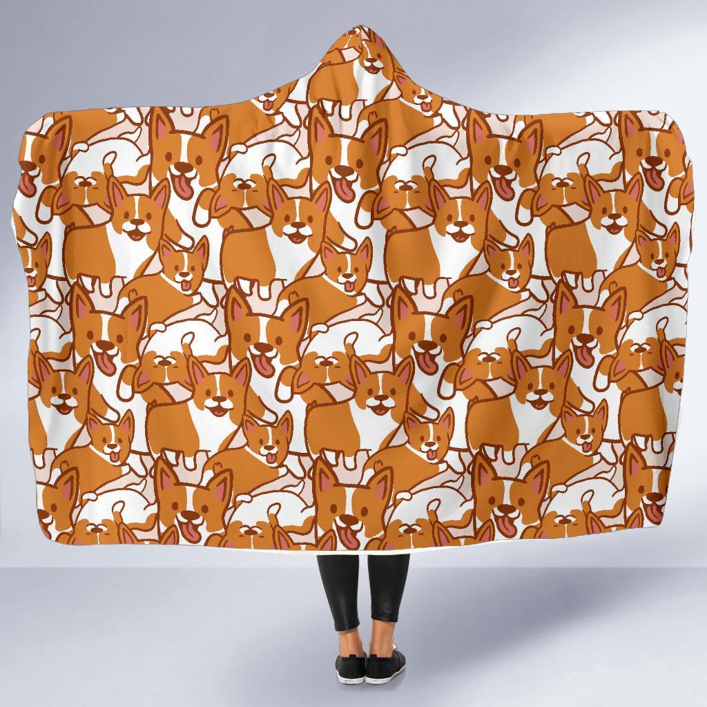 Corgi Multi Pattern Print Hooded Blanket-grizzshop