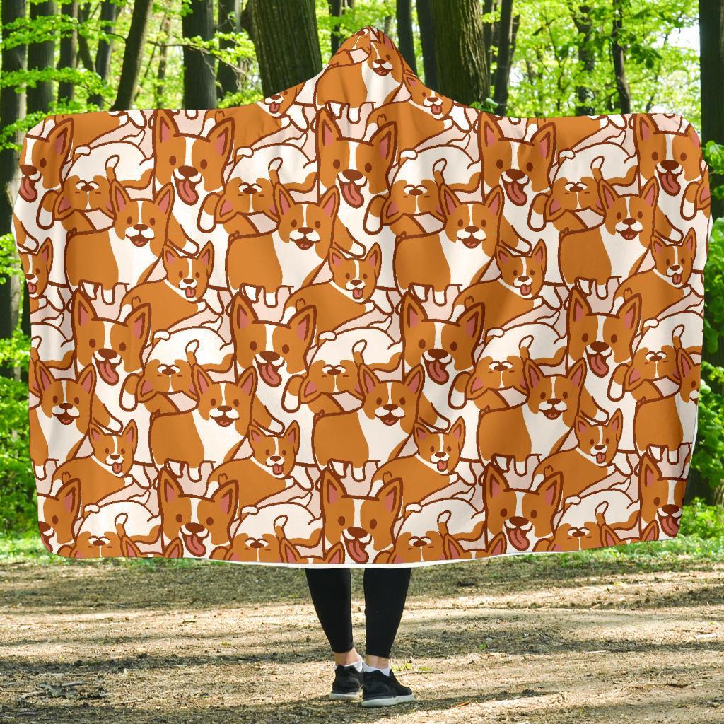 Corgi Multi Pattern Print Hooded Blanket-grizzshop