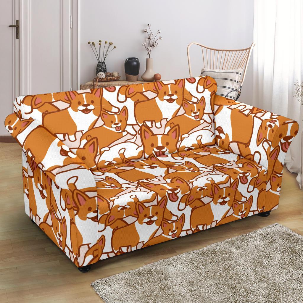 Corgi Multi Pattern Print Loveseat Cover-grizzshop