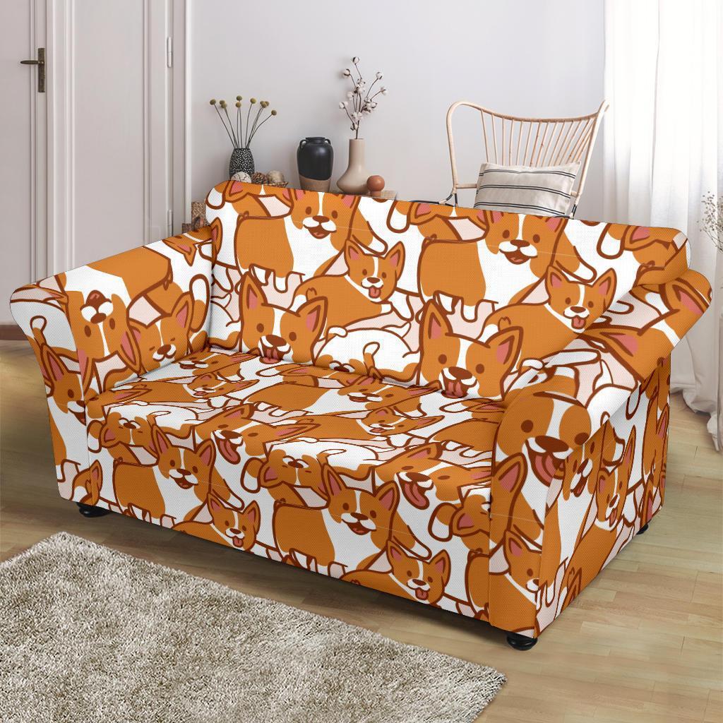 Corgi Multi Pattern Print Loveseat Cover-grizzshop