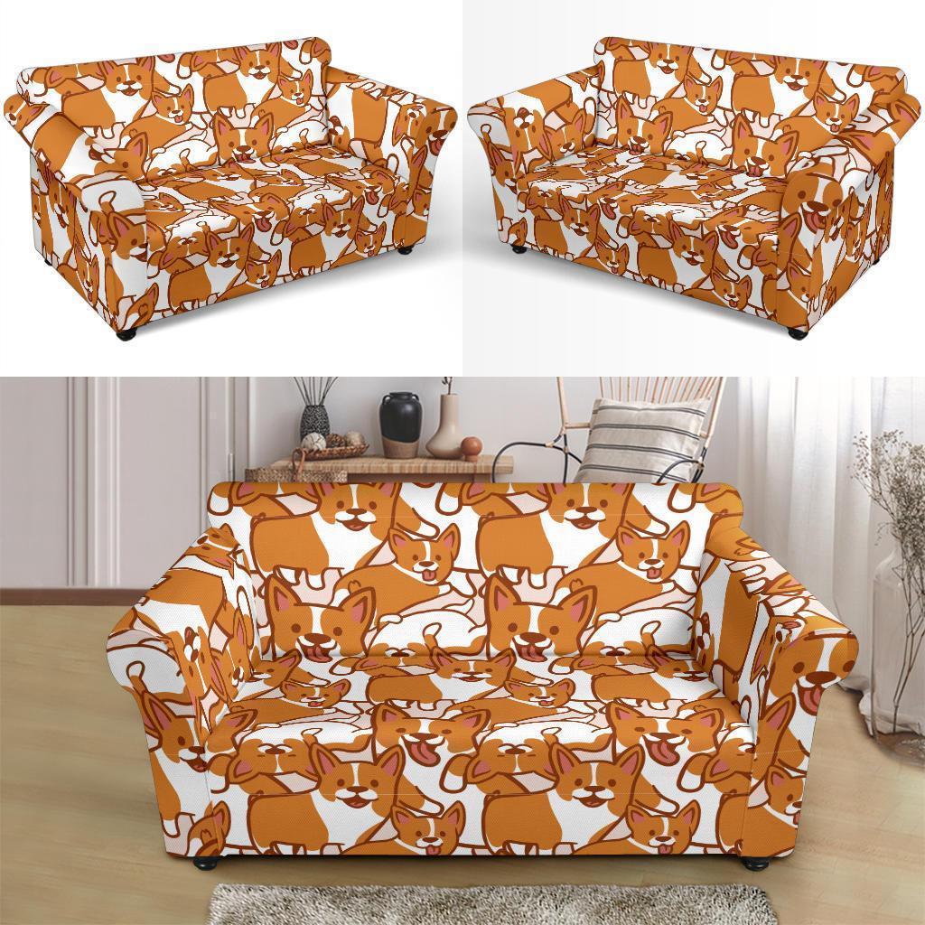 Corgi Multi Pattern Print Loveseat Cover-grizzshop