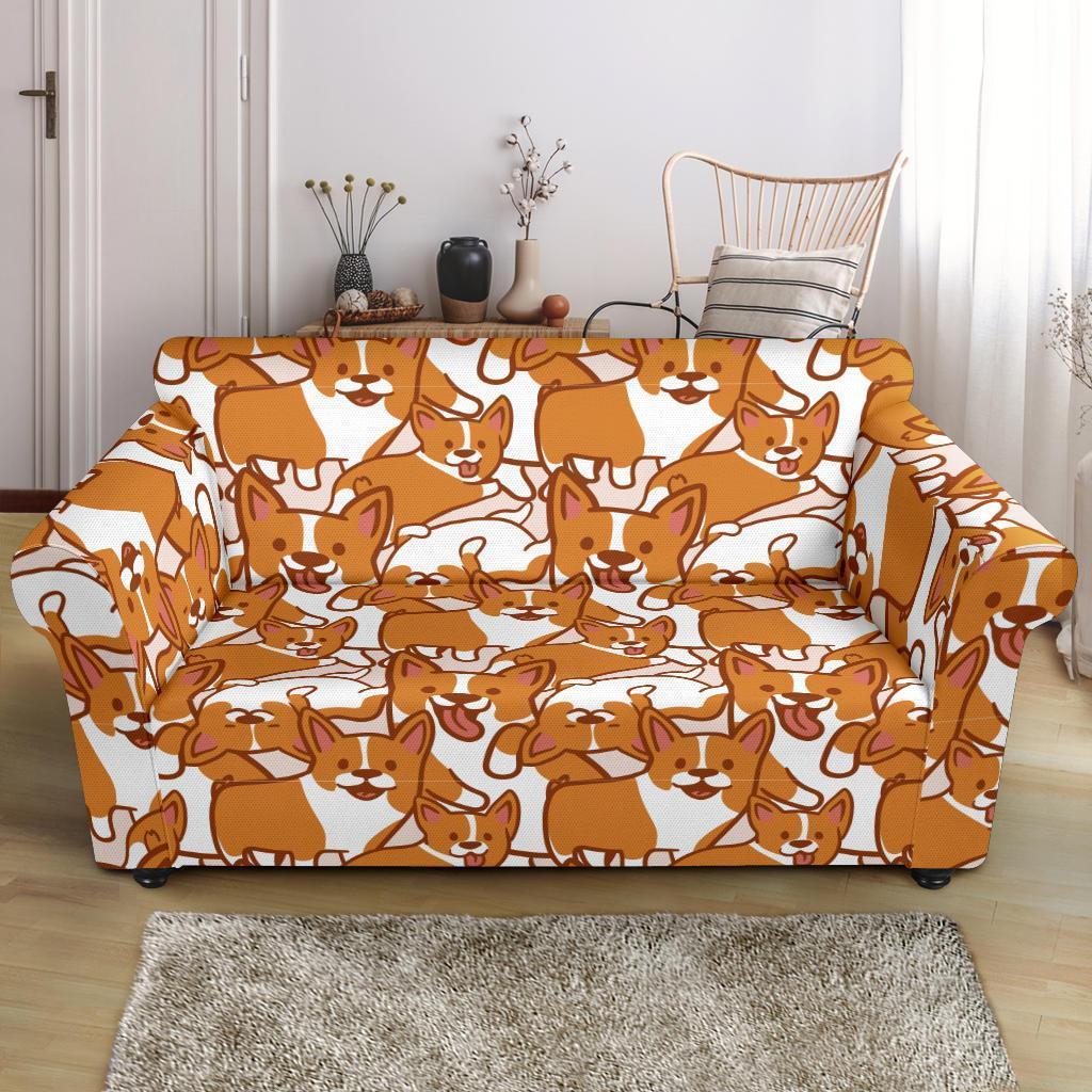 Corgi Multi Pattern Print Loveseat Cover-grizzshop