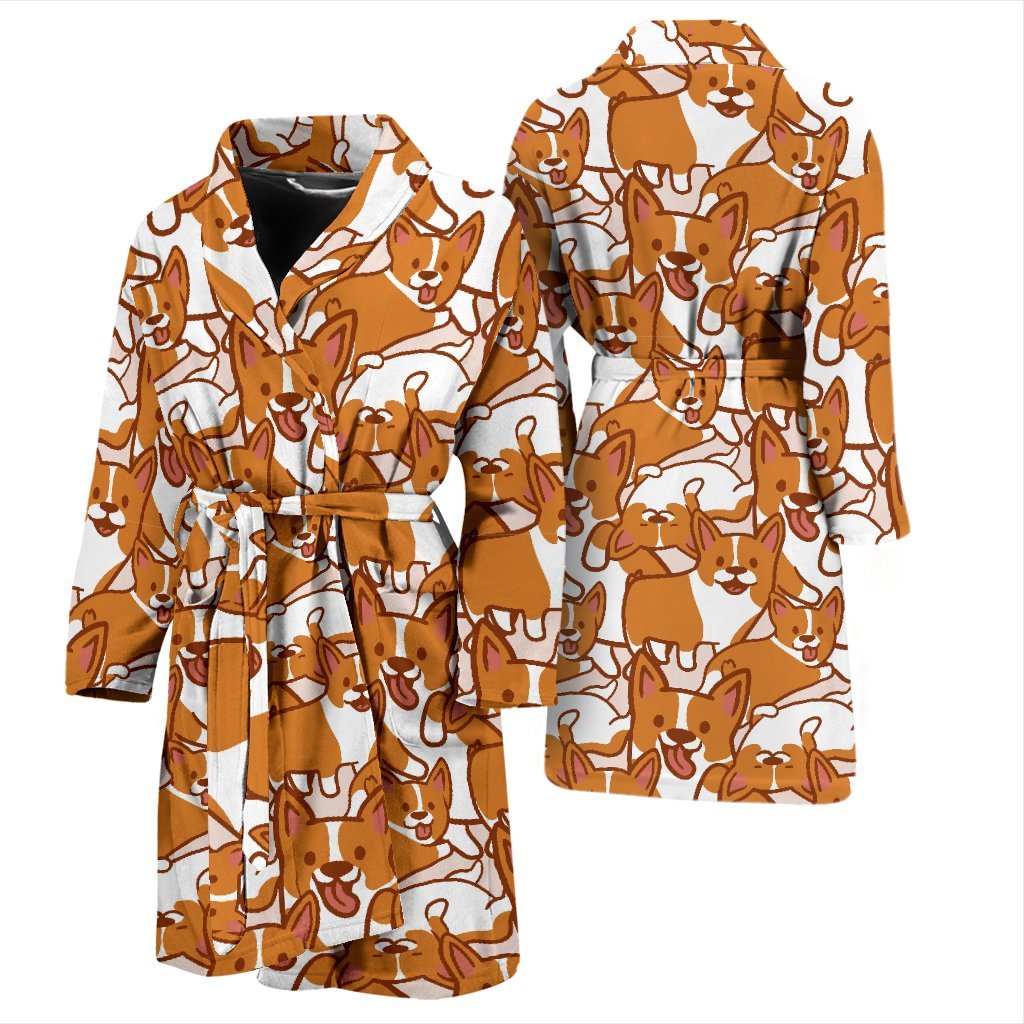 Corgi Multi Pattern Print Men Long Robe-grizzshop