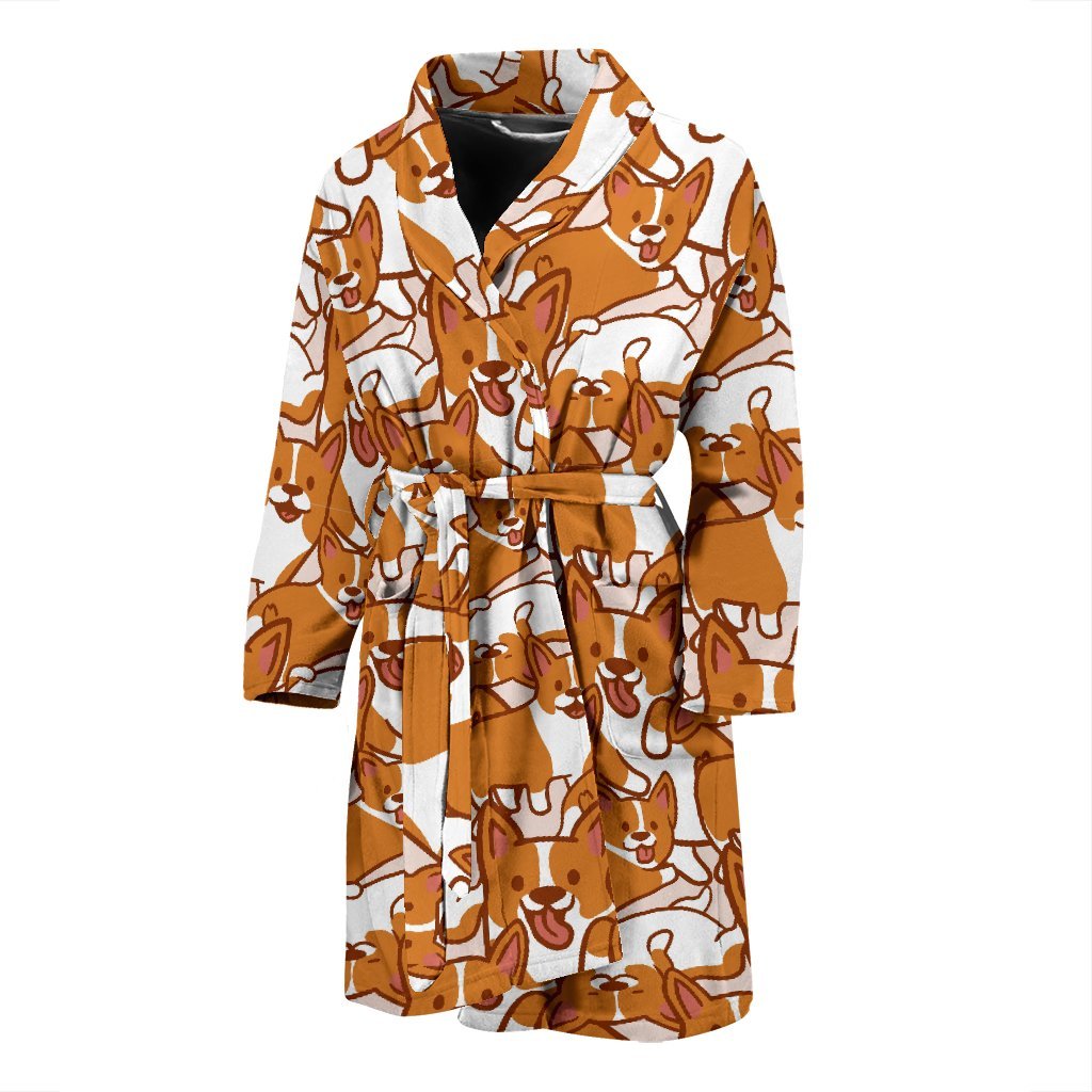 Corgi Multi Pattern Print Men Long Robe-grizzshop