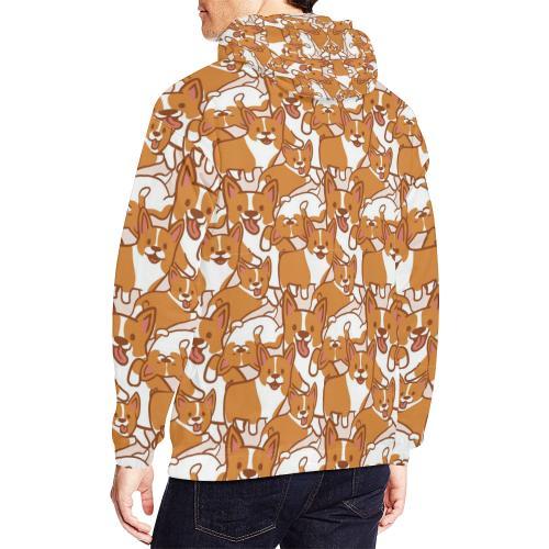 Corgi Multi Pattern Print Men Pullover Hoodie-grizzshop