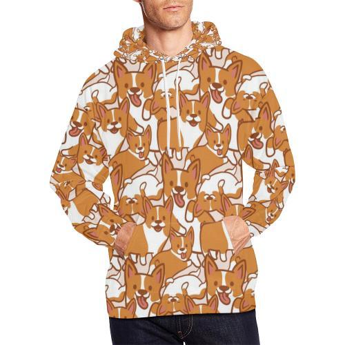 Corgi Multi Pattern Print Men Pullover Hoodie-grizzshop