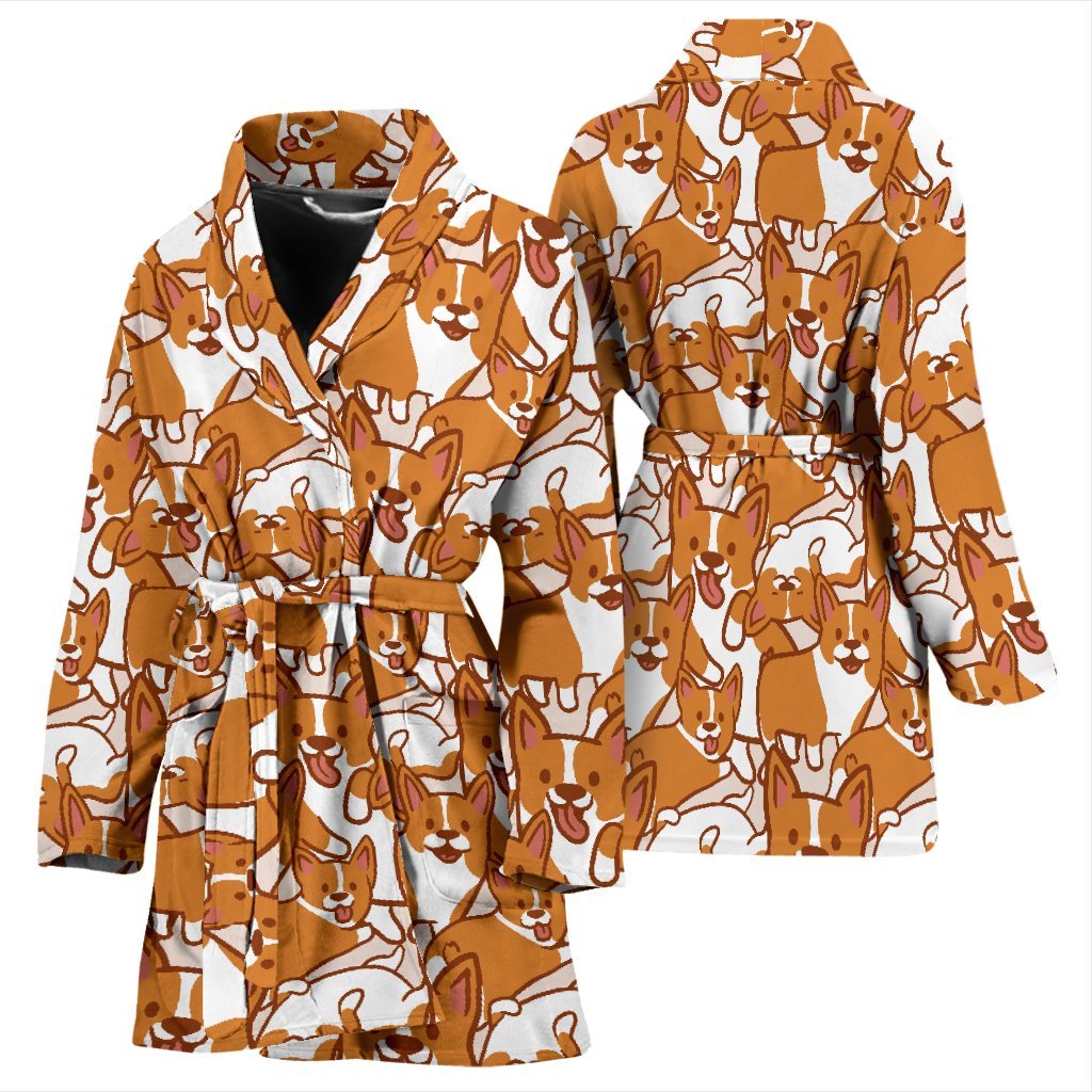 Corgi Multi Pattern Print Women Long Robe-grizzshop