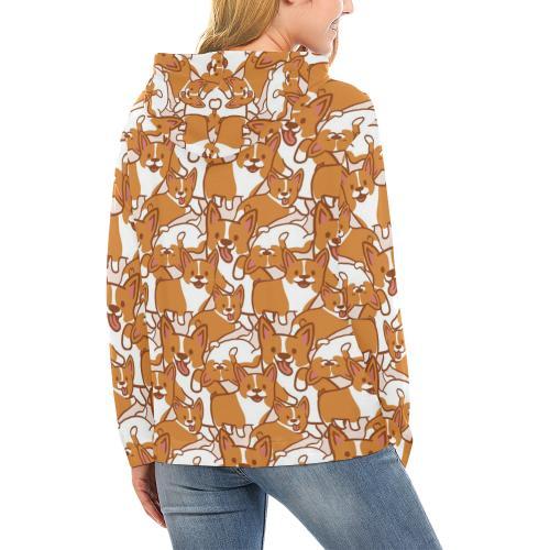 Corgi Multi Pattern Print Women Pullover Hoodie-grizzshop