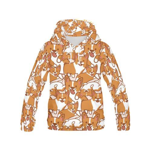 Corgi Multi Pattern Print Women Pullover Hoodie-grizzshop