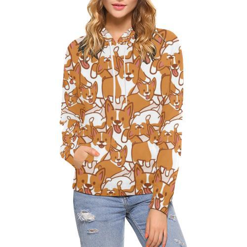 Corgi Multi Pattern Print Women Pullover Hoodie-grizzshop