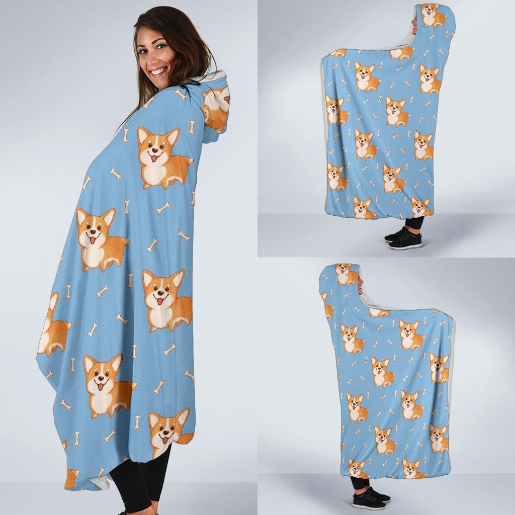 Corgi Pattern Print Hooded Blanket-grizzshop