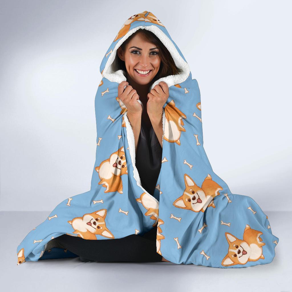 Corgi Pattern Print Hooded Blanket-grizzshop