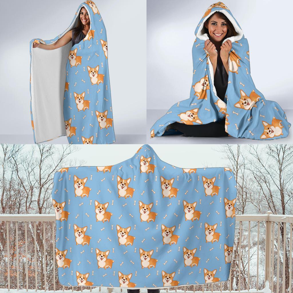 Corgi Pattern Print Hooded Blanket-grizzshop